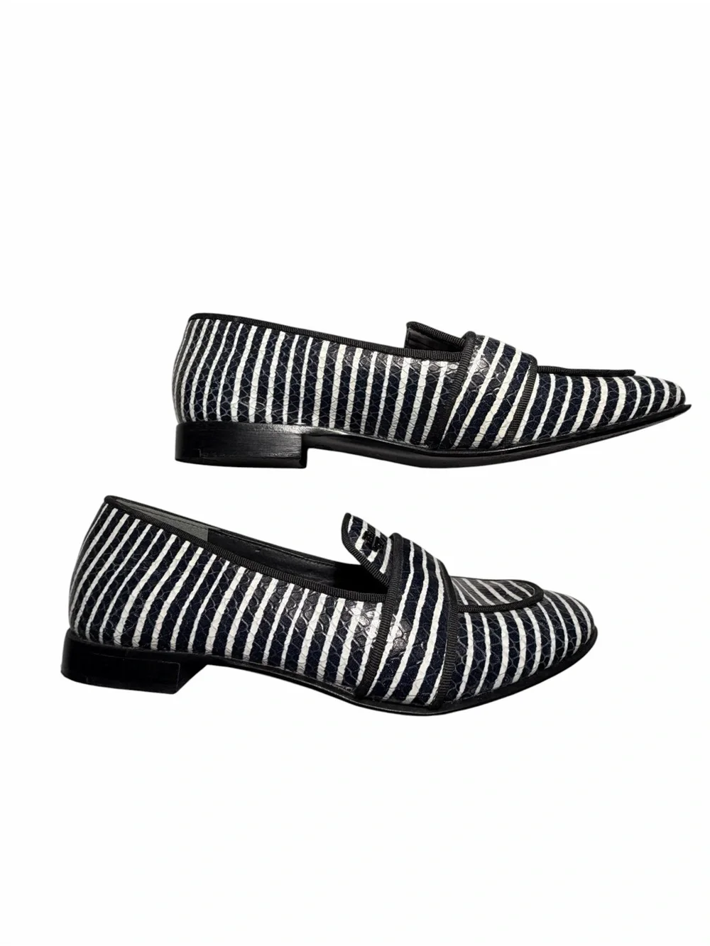 Tory Burch Evette Penny Loafers Striped Black & White Leather Loafers Sz 5.5